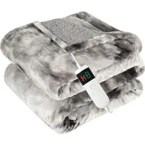 Electric Heated Blanket Throw 50''x60''Size Faux Fur Heating Blanket 10 Heating Settings, 1-8h Timer & Overheat Protection, Machine Washable, Soft Flannel