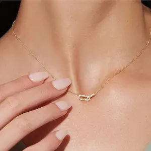 Zircon pin necklace versatile cute paper clip pendant fashionable women's birthday anniversary gift party jewelry