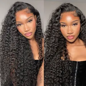 Megalook 13x6 Glueless Lace Frontal Wig Water Wave 3D Pre-Everything Ear To Ear Natural Hairline HD Lace Skin Melted 100% Human Hair Wigs With Drawstring 30 Inch Deep Curly Real Show