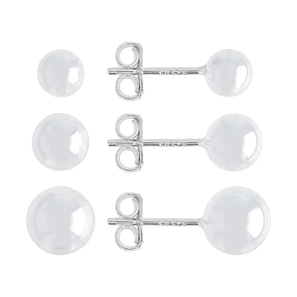 JTV Sterling Silver Polished 4.8mm, 5.8mm, and 6.8mm Ball Stud Earring Set of 3