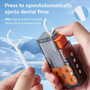 Portable Floss Holder, Automatic Ejectable Floss Storage Case, Push-Push Toothpick Holder, Disposable Floss Stick, Toothpick Holder, Floss Holder with 20 Pieces of Floss