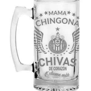 Mama Chingona Chivas De Corazon 26.5 oz laser engraved Glass Beer Mug with Handle.