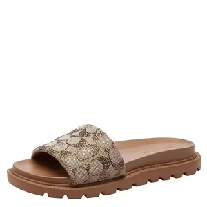 Women's Brynn Signature Crystal Jacquard Slide Sandal, Summer Crystal embellished sandals, RhinestoneSlide Sandals(NO BOX)