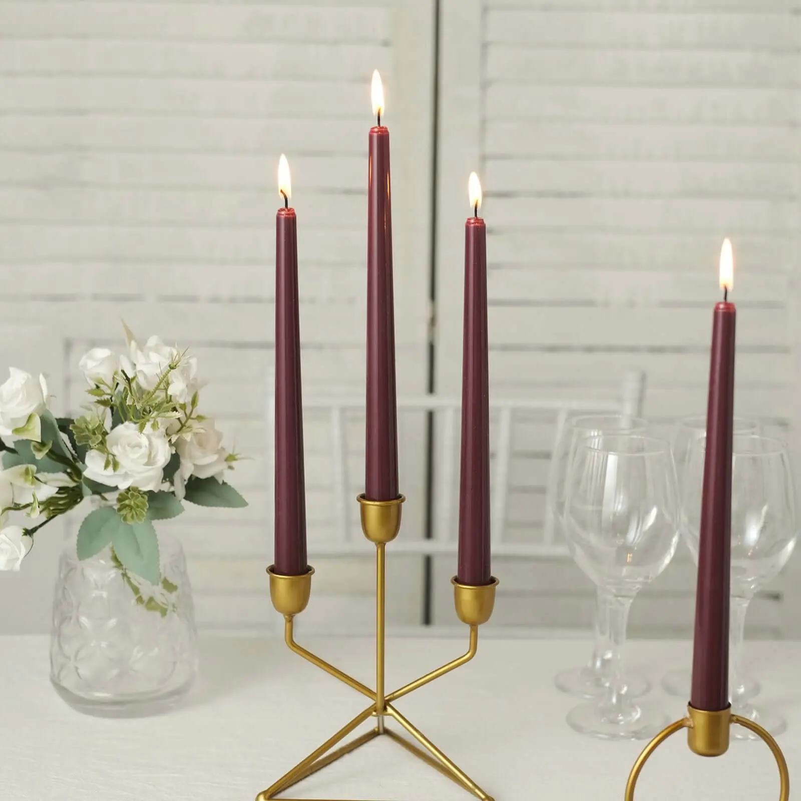 Premium Unscented Taper Candles, 10-Pack 10in Burgundy for Home Decor, Room Decor