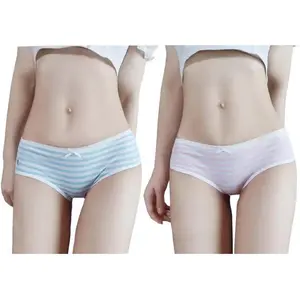 Japanese Style Cute Striped Cotton Thong Pouch Bikini Underwear Briefs Cosplay Panties for Women Men Pack of 2