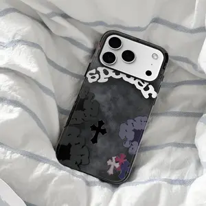 Denim Tears x Chrome Cross Stress Tough Phone Case for iPhone 17 Pro Max 17 Pro 17 16 15 14 13 12 11 Series Dark Academia Metalcore Christ Jesus Angel Pattern Protective Cover