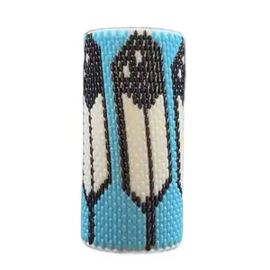 HDZ3D Beadwork styled Can Sleeve 5 Feather Design 3D Printed with Black White Light Blue Beaded Pattern for 12oz Cans Eco Friendly Reusable