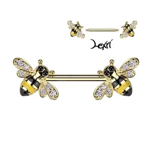 Gold Bumble Bee Barbell Nipple Rings