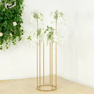 Gold Metal Flower Centerpiece 4ft 6-Tubes Minimalist Round Base Design - Single Stem Bud Vase for Floral Arrangements