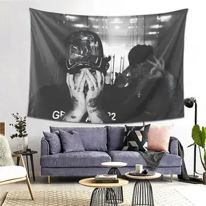 Tapestry Decor [Edgy Tapestry] Edgy Suicide Boyz Design Tapestry |     Black & White Polyester Fabric Wall Hanging, Minimalist Wall Art, Bedroom Accent, Contemporary Style, No Electricity Needed, Horizontal Wall Art