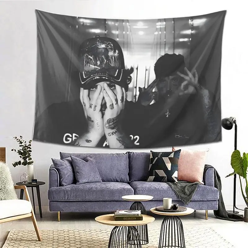 Tapestry Decor [Edgy Tapestry] Edgy Suicide Boyz Design Tapestry |     Black & White Polyester Fabric Wall Hanging, Minimalist Wall Art, Bedroom Accent, Contemporary Style, No Electricity Needed, Horizontal Wall Art