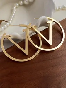 Big V Circle Earrings Exclusive for Trendsetters, Chic Round Hoop Design, Perfect for Fashion Lovers & Influencers, Trendy Jewelry, Flat Pierced Jewelry