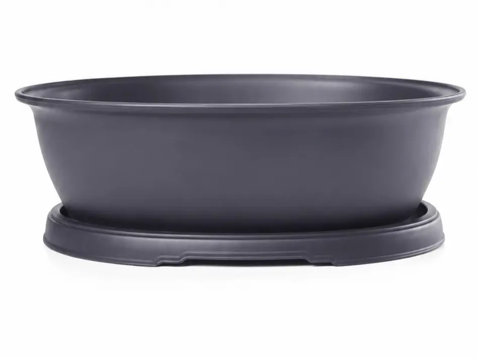 14" Oval Bonsai Display Pot with Drainage Tray – Heavy-Duty Bonsai Planter for Indoor & Outdoor Trees
