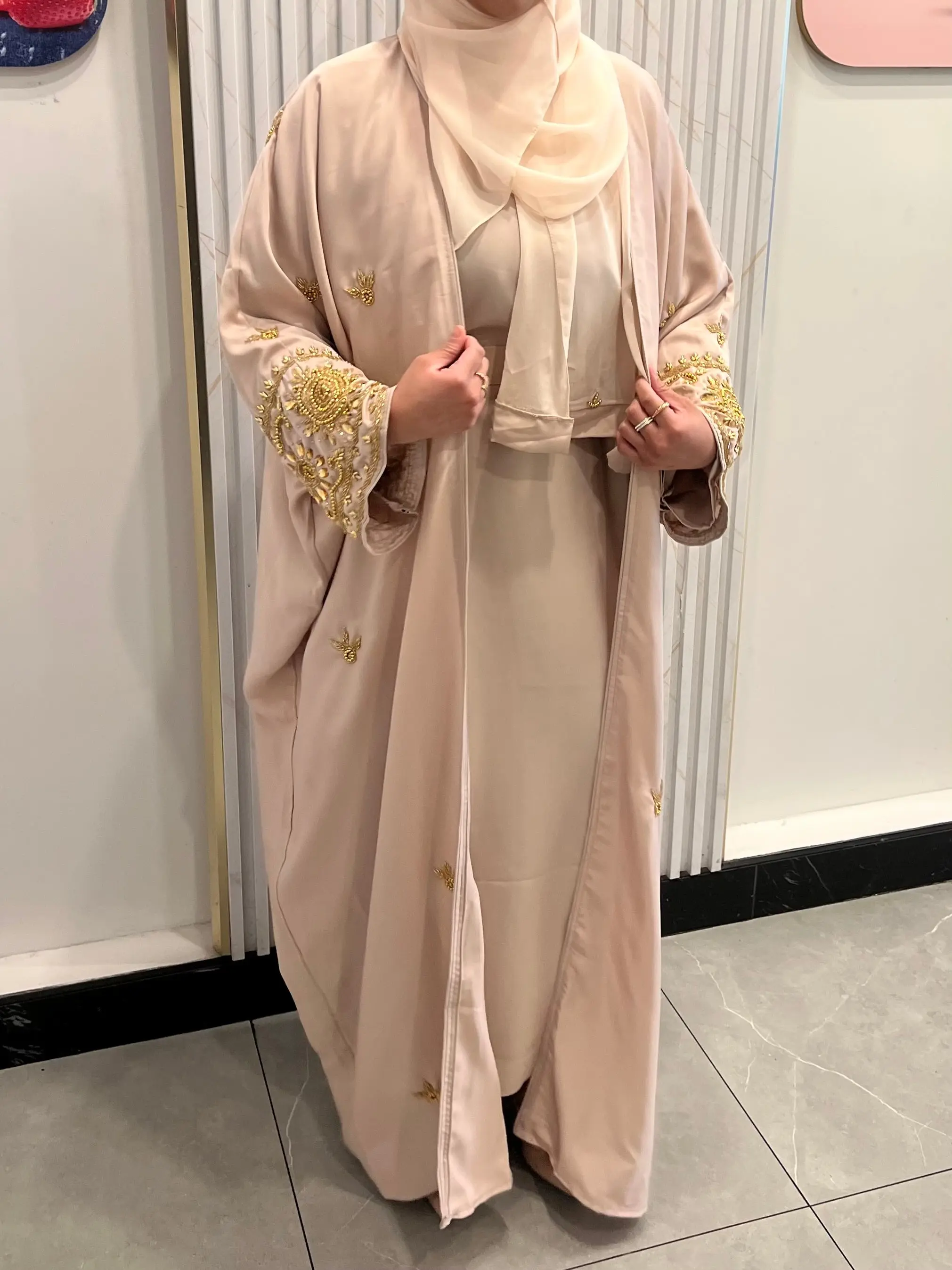 Zeenat 4-Piece Abaya - Beige/Gold Zeenat 4-Piece Abaya - Beige/Gold