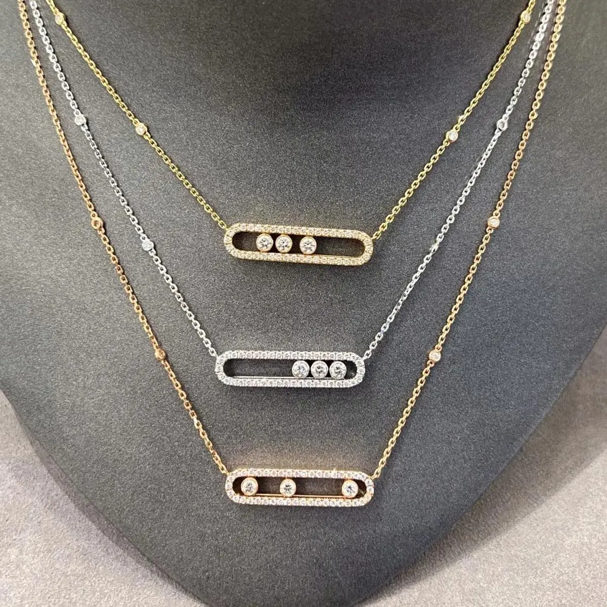 Necklaces For Women S925 Sterling Silver Three Diamond Moving Necklace Unique Personalized Jewelry Valentine's Day Gift