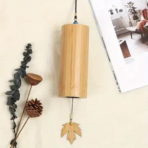 Bamboo Wind Chime, 1 Set Bamboo Leaf Design Hanging Ornament, Home Decor for Garden, Balcony, Yard without Electricity, Garden Accessories
