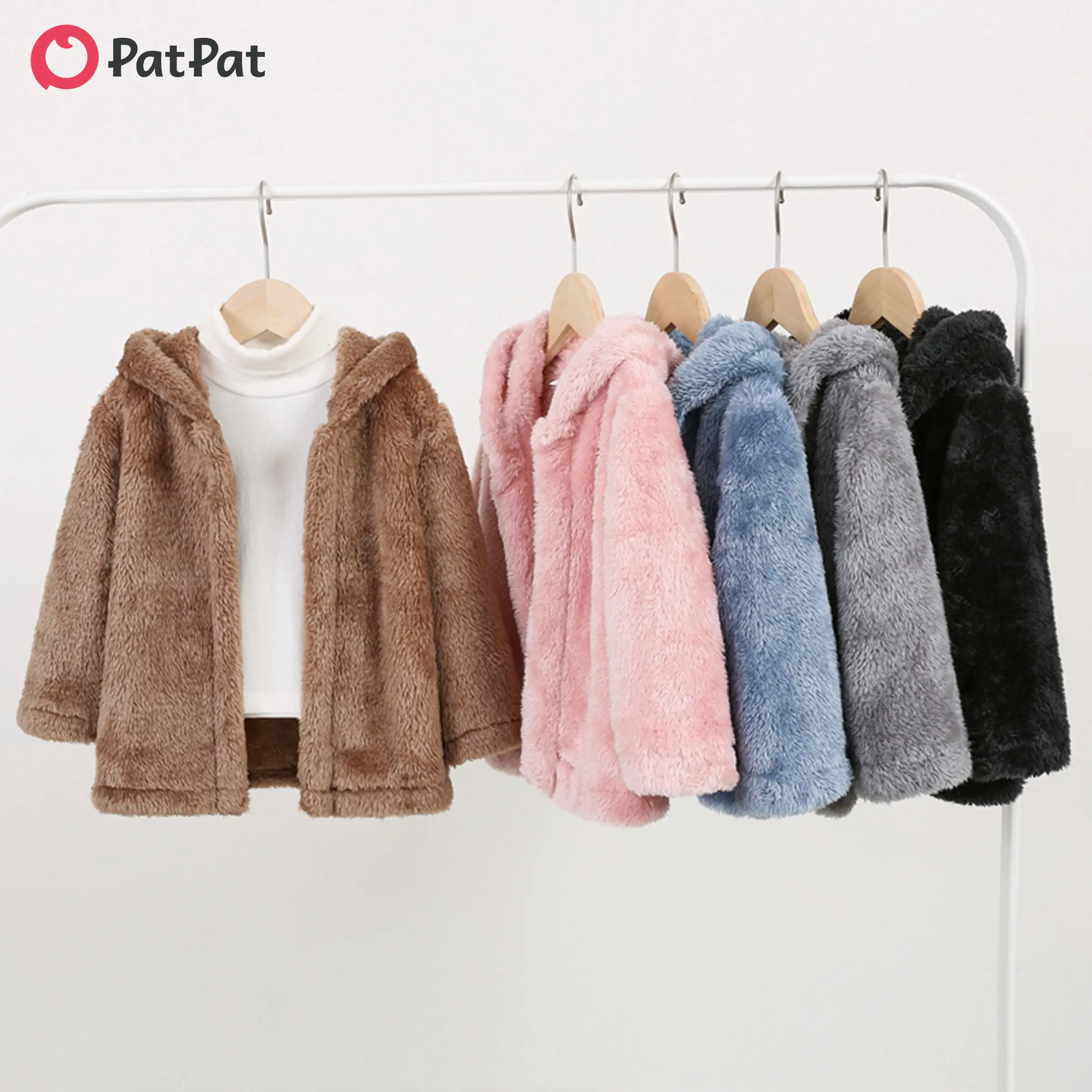PatPat Toddler Girl/Boy Basic Solid Color Polar Fleece Hooded Coat