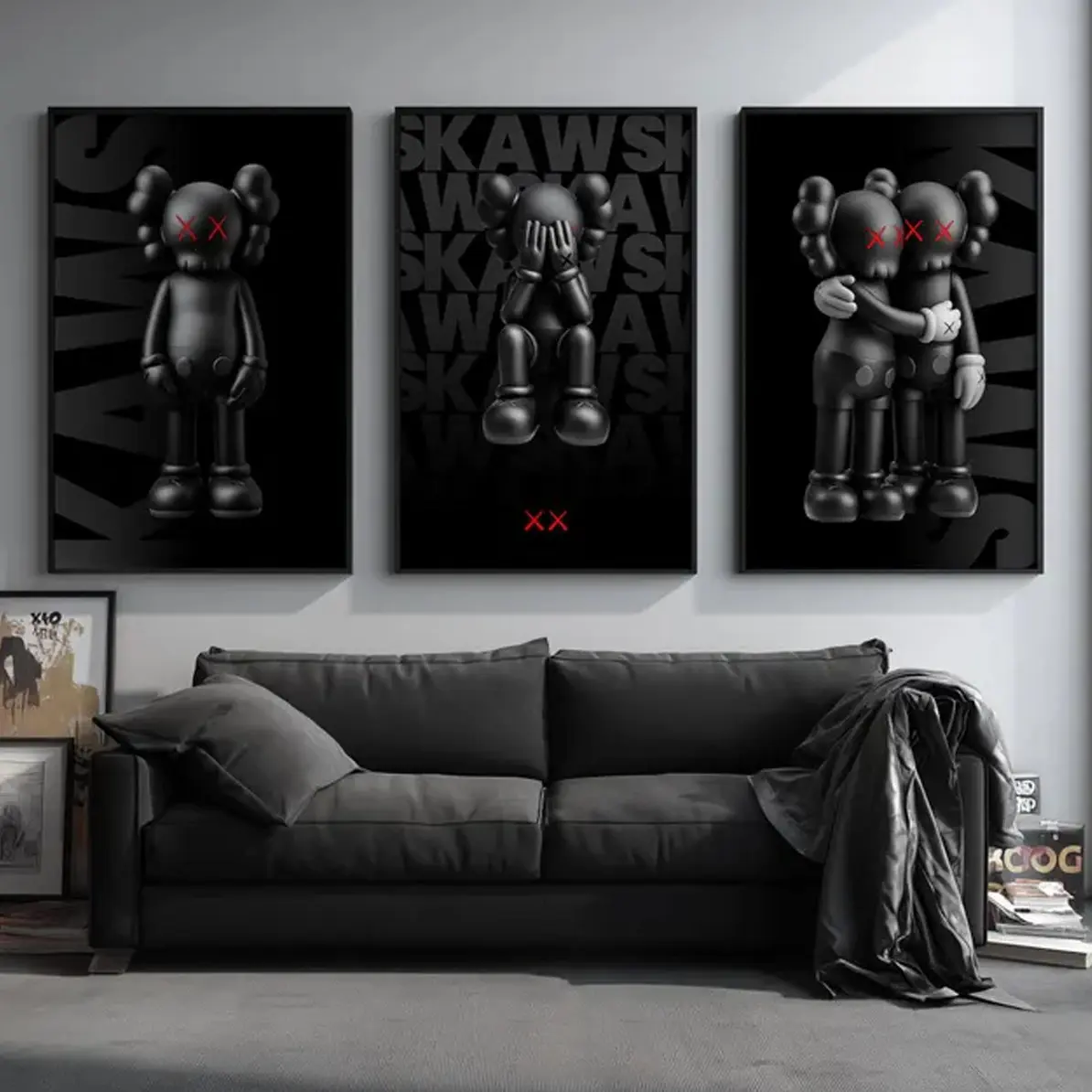Set of 3 Black KAWS Decor Prints Home Decor Poster Unframed HD Print Home Office Decor Unique Trendy Christmas Gift