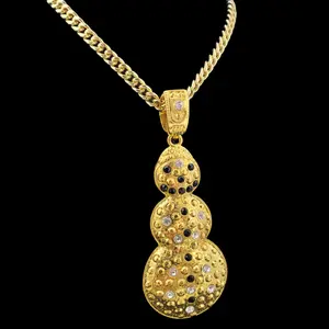 Hip Hop Gold Plated Large Iced Snowman Pendant & 6mm 24" 30" 36" Cuban Link Chain Necklace for Men, Women, Unisex