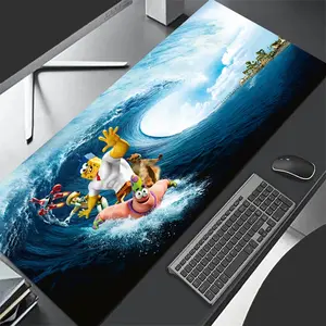 1 pc Large Cartoon Spongebob Squarepants Mouse Pad HD Print Durable Locked Edge Non-slip Rubber Washable Pads for PC Office Computer Gamer Extra Long Computer Accessory for Gamer Stylish Study Workstation Decoration Mats Playmat XXL Keyboard Desktop Mat