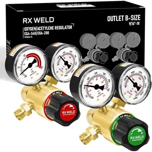Oxygen and Acetylene Regulators, CGA540 and CGA200, Compatible with V-Style Gas Cutting - PC Handle