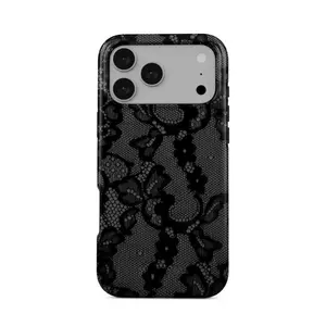 Dark Coquette Black Lace Phone Cover, Vintage Floral Ribbon Aesthetic Case, Grunge Chic Protective Shell, Trendy Girl Gift (1)