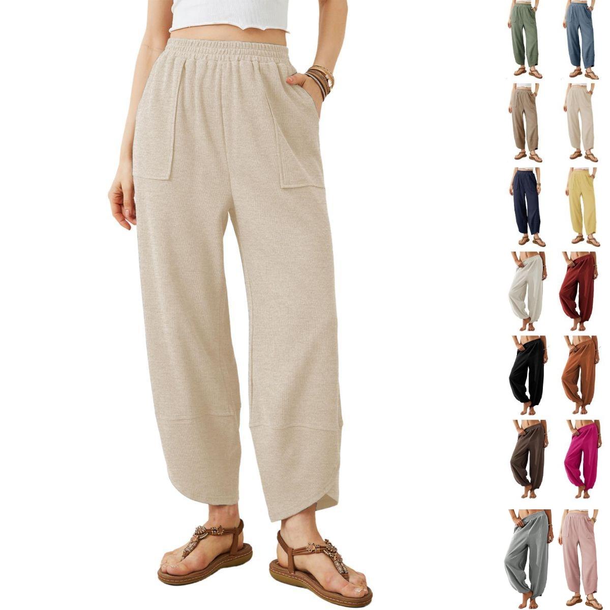 SCUSTY Womens Baggy Wide Leg Pants Casual Loose Elastic Waisted Palazzo Harem Pants with Pockets Summervibes