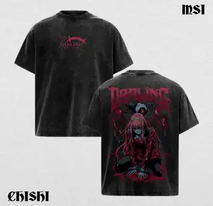 Gothic Retro Heavy Zero Two Code:002 - Darling in the Franxx Tshirt Wash & Hoodie Wash – Oversize Unisex Cotton Double Printed Gift For Anime Fan