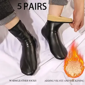 1 pair/3 pairs/5 pairs, unisex PU Leather floor socks, outdoor anti-freeze and cold-resistant thick socks, couple winter socks for women, home-use PU Leather socks with extra padding for warmth in autumn and winter, indoor floor socks