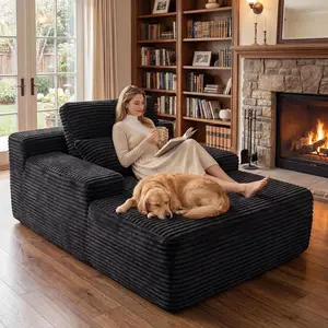 67 Inch Chaise Lounge Chair Indoor with 3 Pillows, Oversized Corduroy Upholstered Boneless Sofa Bed, Deep Seat Sleeper Couch Reading Chairs Cloud Sofas Couches for Living Room Bedroom, No Assembly Required