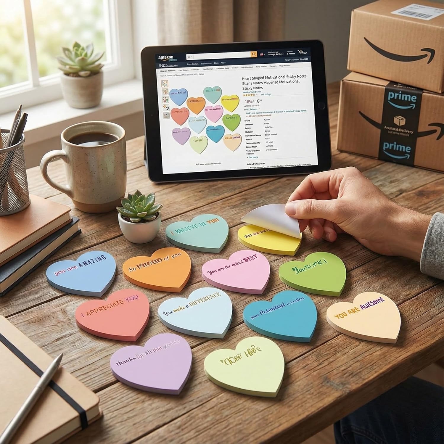 Easter Gift 24pcs Heart Sticky Notes with Motivitational Quotes Inspirational Sticky Paper Sticky Love Paper Notepads for Office Supplies School Stastionery, Thank You Sticky Notes Teacher Appreciation Gift for Student Teacher, Inspirational Messages