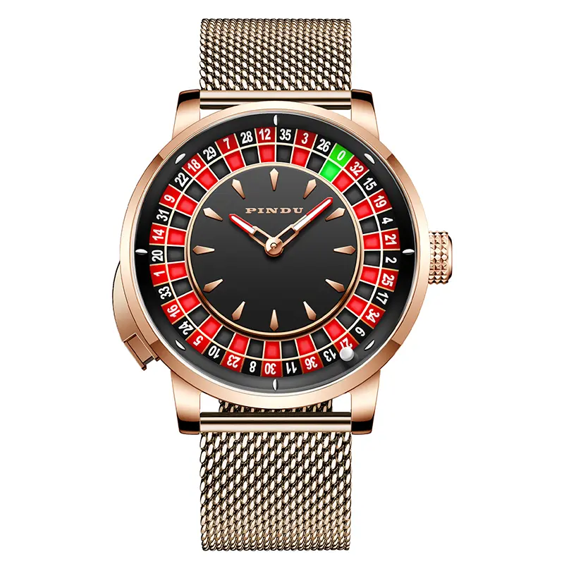 PINDU Players Series 1.8 Inches Men's Mechanical Watch European Roulette Game Dial Automatic Movement Design Party Watch