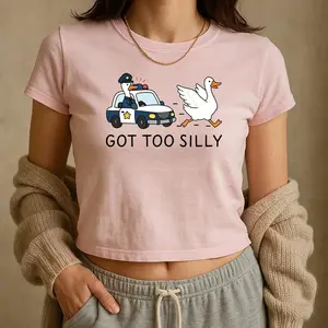 Retro Silly Goose Funny 90s Vintage Silly Animal Quote Got Too Silly Baby Tee, Y2k Funny Meme Baby Tee, Gift for Her