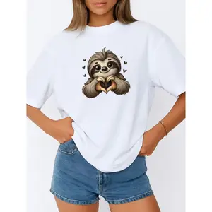 Cute Sloth Heart Hands Graphic T-Shirt, Cotton Comfort Tee, Sloth Lover Fashion Outfit, Oversized Casual Shirt, Ideal Animal Lover & Cozy Gift for Her
