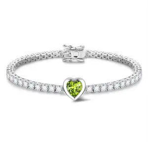 FANCIME "Axis" Heart Cut August Birthstone Peridot Sterling Silver Tennis Bracelet