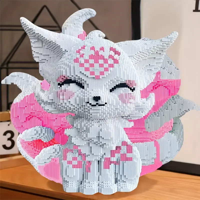 7167pcs Pink Nine-Tailed Fox 3D Puzzle Set - Exquisite DIY Model Building Kit, Suitable for Birthdays and Holiday Gifts Crafts Animals