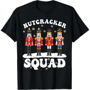 Nutcracker Squad Ballet Dance Family Christmas Holiday T-Shirt, 100% Cotton, Single Side Printed, Black Short Sleeve T-shirt, 1 pc, Christmas Halloween Thanksgiving Gift