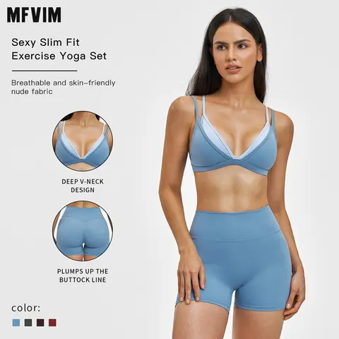 MFVIM Women's 2-Piece Activewear Fitness Set - Seamless Workout Bra Top, High-Waisted Breathable Casual Athletic Bottoms for Yoga, Gym (Matching 2 Piece Sets Women)