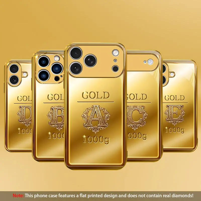 Custom Initial Gold Bar Phone Case for iPhone 17 16 15 14 13 12 11 Pro Max Luxury 1000g Gold Bullion Personalized Monogram Protective Cover 995
