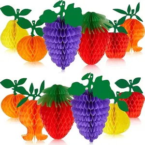 12 Pieces Fruit Party Decorations Hawaiian Table Centerpieces Pineapple Honeycomb Decorations Hanging Tissue Paper Ball Strawberry for Hawaiian Tropical Luau Jungle Fruit Themed Party Supplies