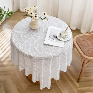 Half-Transparent Leaf Embroidered Tablecloth, Romantic French Style Table Cover, Dual Color Options, Elegant Home Decor Accessory