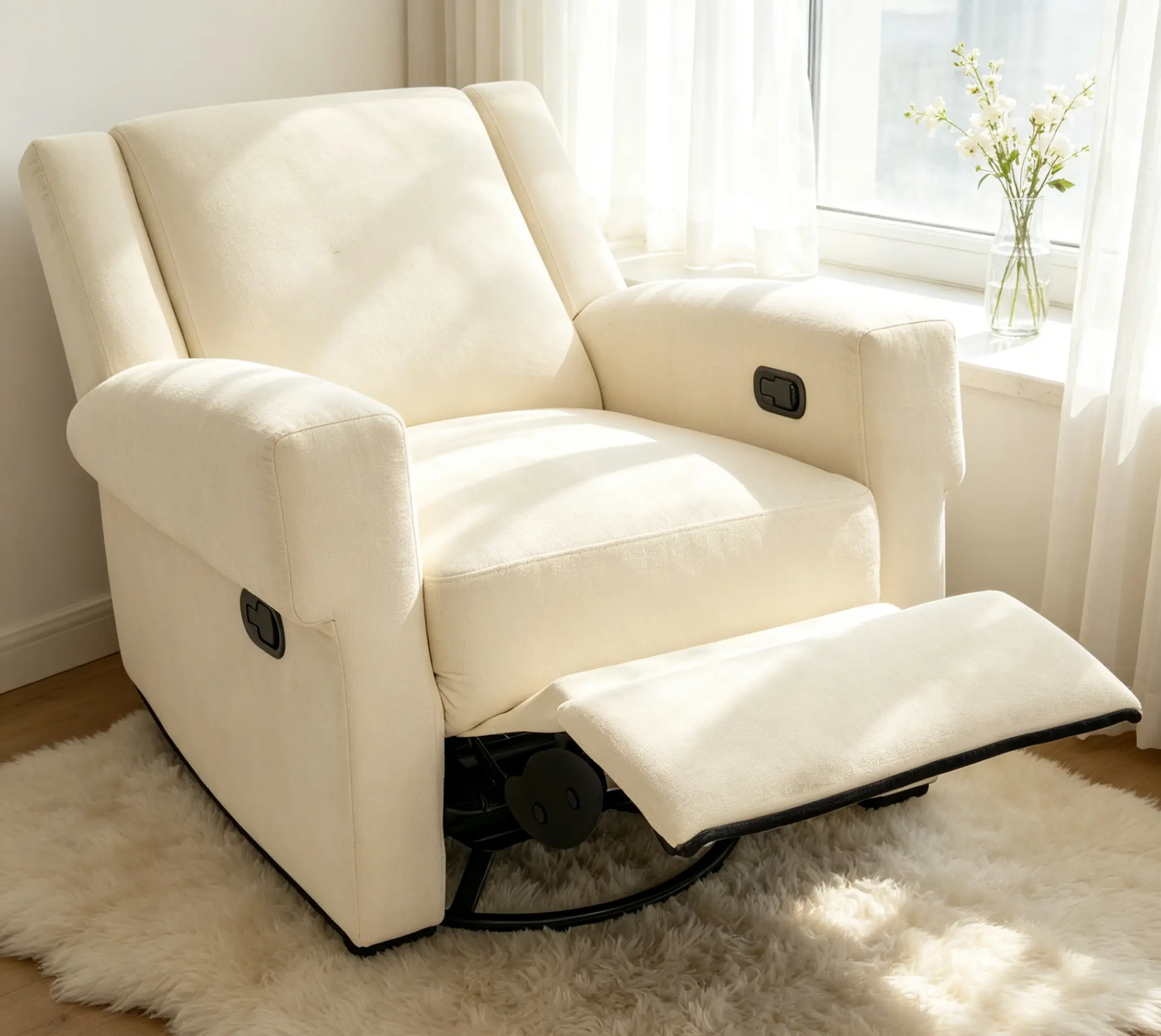 Manual Swivel Rocker Recliner Chair - Compact, 360° Swivel Living Room Furniture with Manual Recline, Cushioned Support, Adjustable Design for Indoor Living Room, Nursery Use, Swivel Chairs