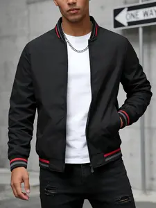 Men’s casual aviator jacket, lightweight windproof zip-up baseball jacket with contrast ribbed trim, all-season everyday outerwear