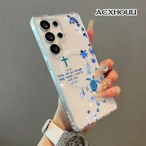 Soft Girl Magnetic Case for Samsung S22/23/24/25 plus ultra, Marine elements, religious collage Lightweight, Drop-Proof, MagSafe Compatible | Perfect for Teen Girls