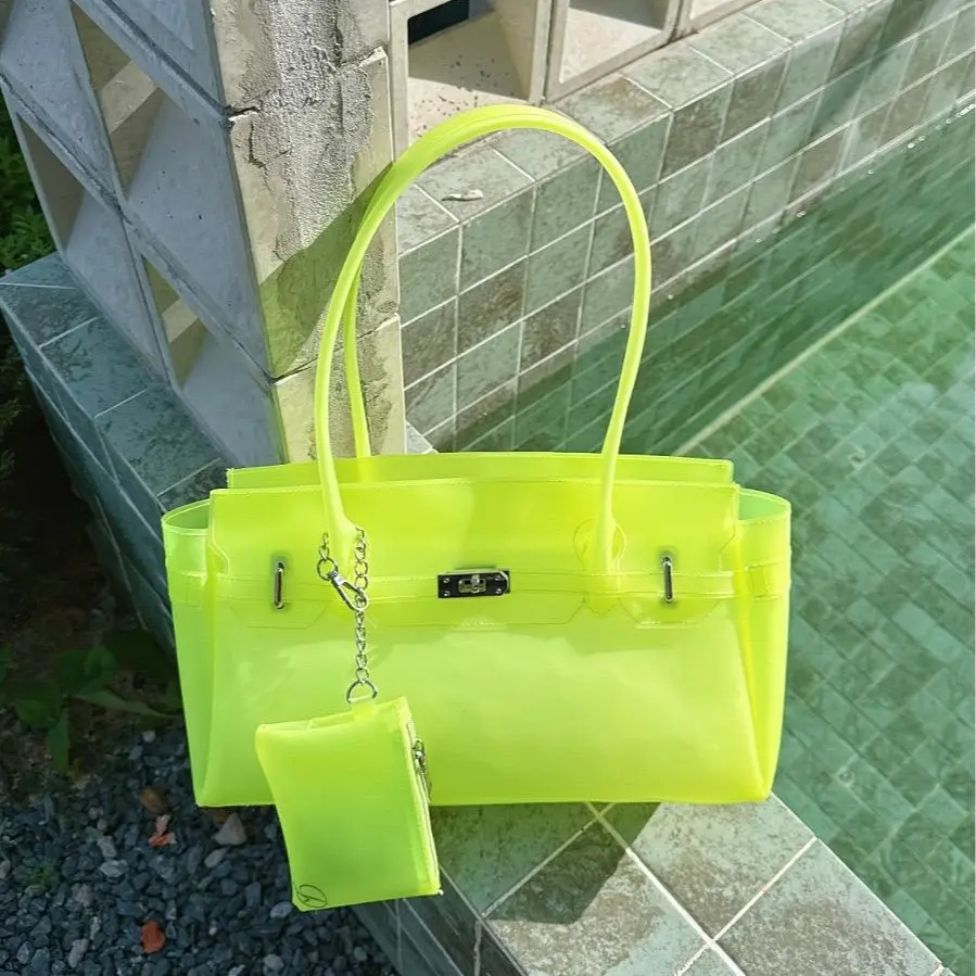 Women's Tote Bag Korean Ins Aesthetic Transparent TPU Jelly Shoulder Bag, Trendy Large Capacity Handbag for Summer Everyday Use, Bags