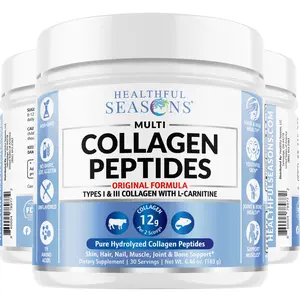 Healthful Seasons Pack of 3 Multi Collagen Peptides – Original Formula with Types I & III Collagen and L-Carnitine- Non-GMO collagen, Hydrolyzed Collagen for Hair, Skin, Nails & Joints - Easy Mixing, Unflavored Healthcare Edible