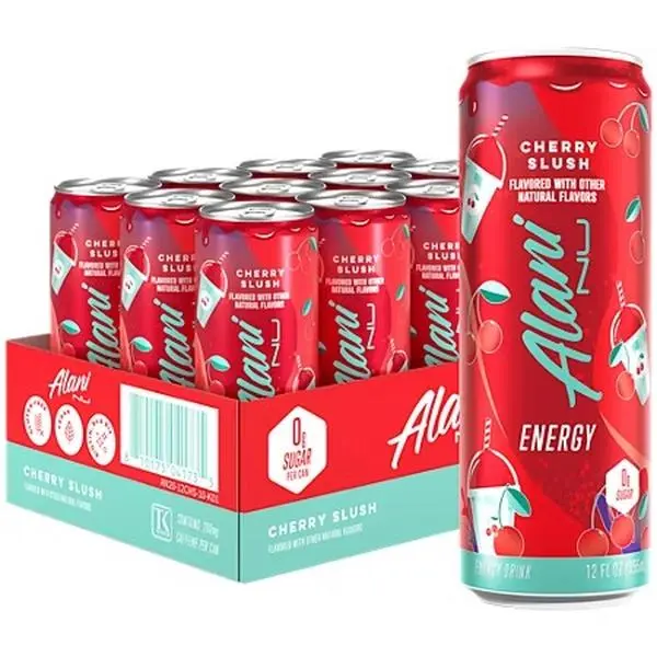 Alani Nu Natural Vegan Sports Energy Drink - Taurine-Infused, Erythritol-Sweetened, Sugar-Free, Gluten-Free, Youth-Focused, Cherry Slush Flavor, 12 x 12 fl. oz. Cans for Daily Energy Boost