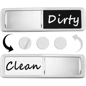 Dishwasher Magnet Clean Dirty Sign, Slide Strong Clean and Dirty Magnet Indicator for Dishwasher, Non-Scratch, Easy to Read, Self-Adhesive Stickers for Non-Magnetic Dishwasher, Refrigerator