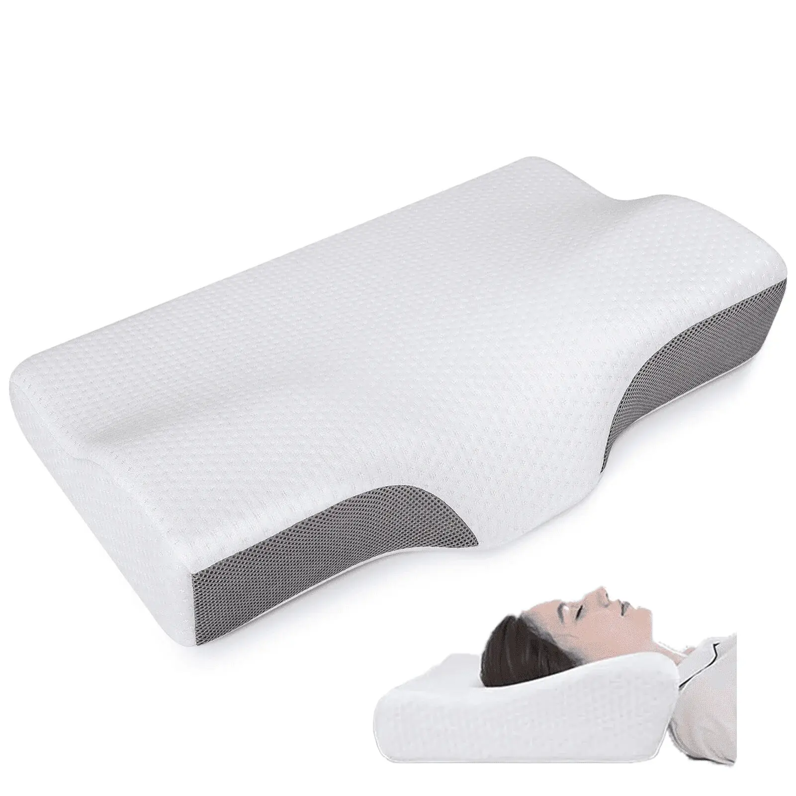 COOKEY Contour Memory Foam Pillow for Neck Pain Relief Orthopedic Ergonomic Cervical Pillow for Sleeping with Washable Cover Bed Pillows for Side Sleepers Orthopedic Butterfly Shape Cervical Pillow side sleeper