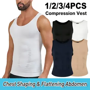 1/2/3/4PCS Men Compression Vest, Tummy Control Shaping Vest,Seamless Gynecomastia Undershirt, Men Sleeveless Tank Tops Shirts Body Shaper